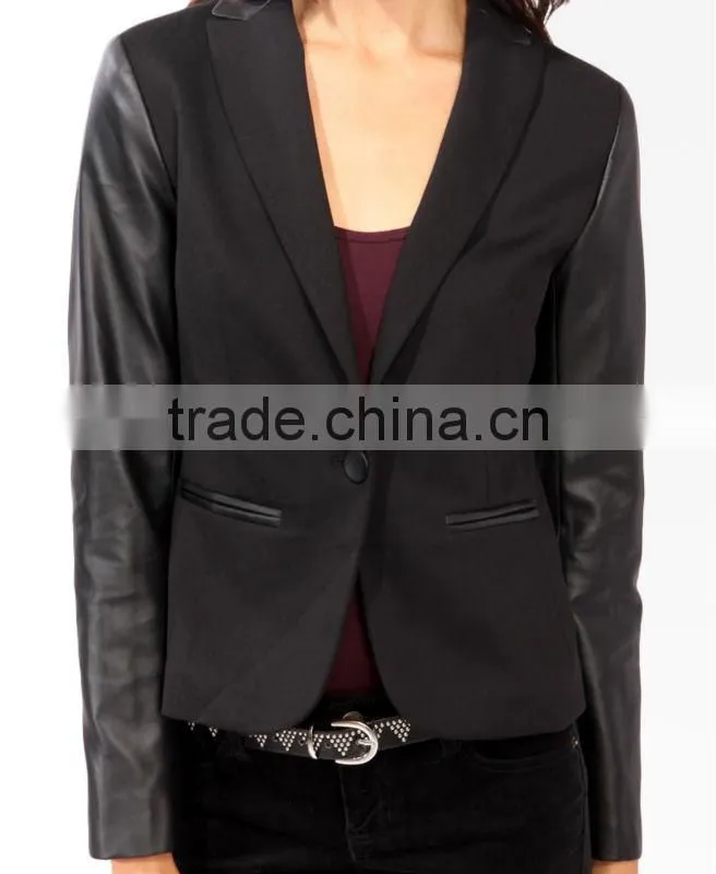 Faux Leather Trimmed Blazer