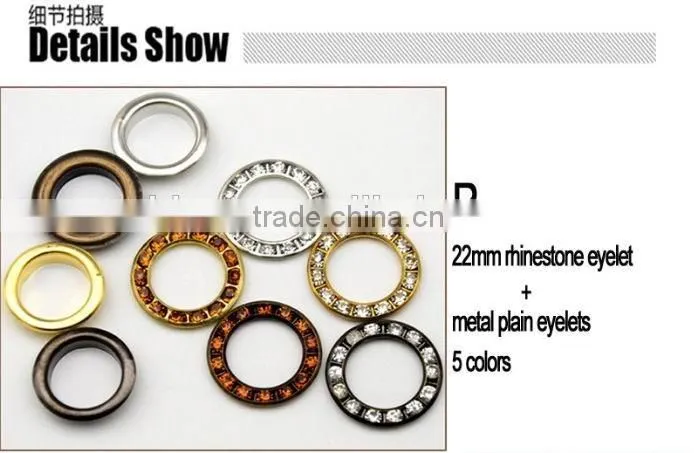 5 colors 22mm big round metal brass rhinestone eyelets crystal diamond grommets glass eyelets RE-22mm