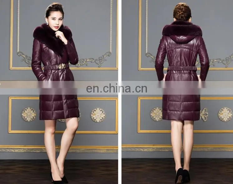 Hot selling winter short real leather down coat with fur collar
