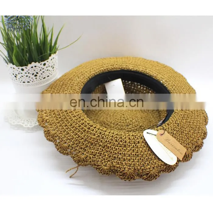 2015 New Fashion Casual Summer Sunscreen Wide Large Brim Cap Women Hollow Out Straw Hat