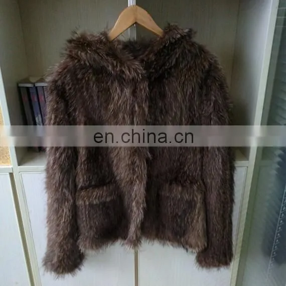 Knitted mink fur coat with hood North American Canada style Bomber jacket