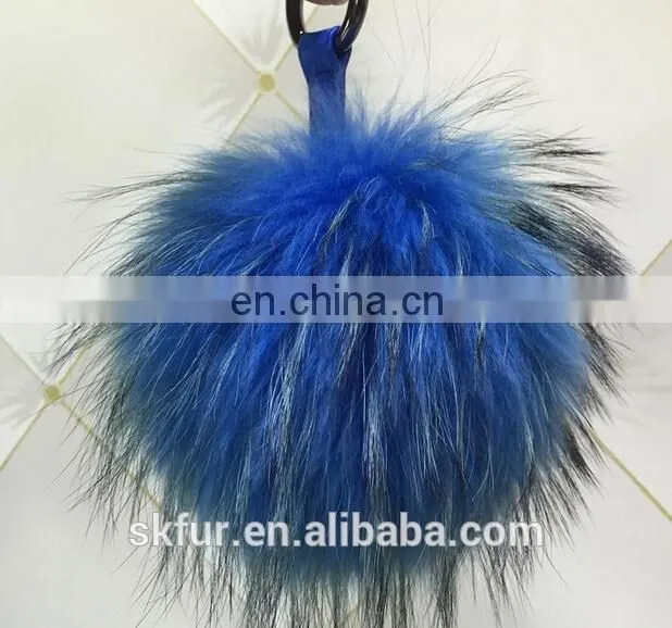 100% Real raccoon fur pompom keychain