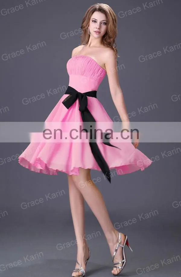 Grace Karin Strapless Knee Length Chiffon Bridesmaid Dress CL4096