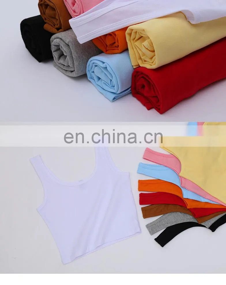 The Latest Ladies Custom logo Print Manufacturers sleeveless crew neck strap cotton spandex knitted women crop top
