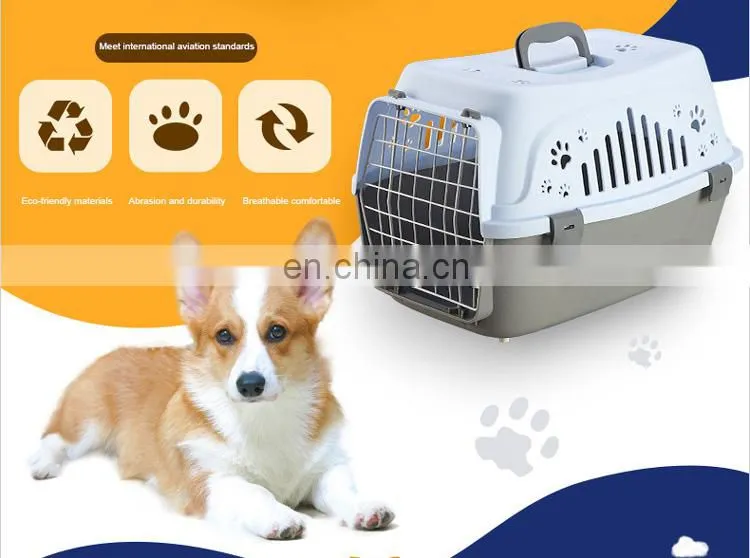 Solid color small portable plastic air transport case breathable comfortable pet flight case pet cage