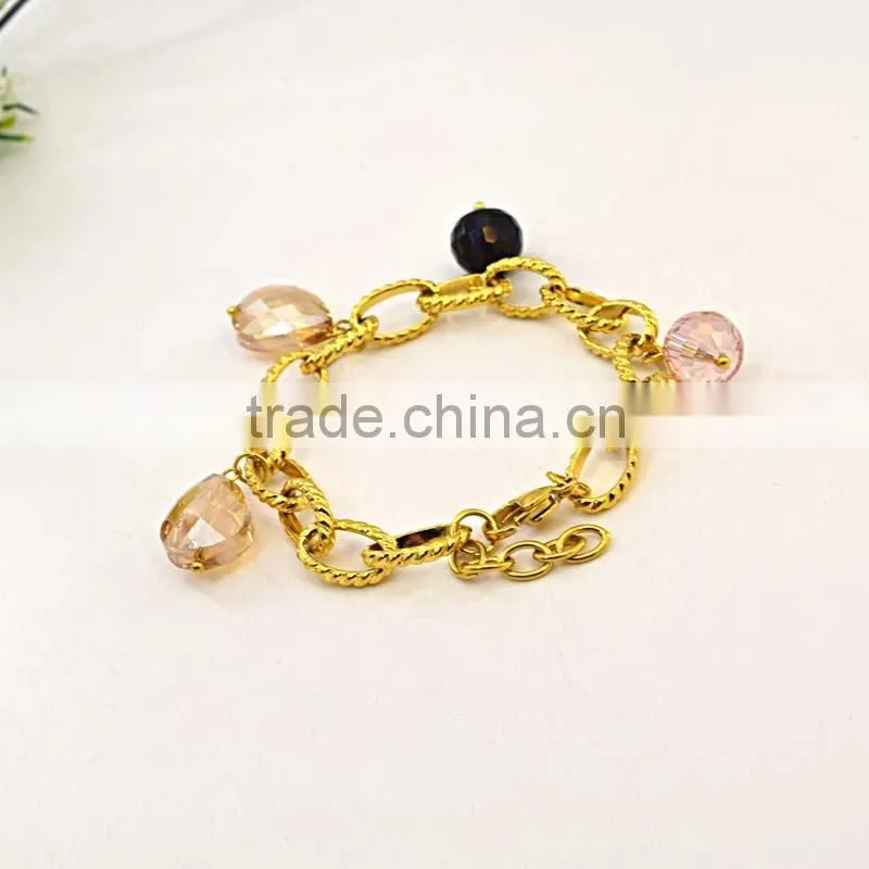 stainless steel jewelry crystal pendant gold hand chain fashion design