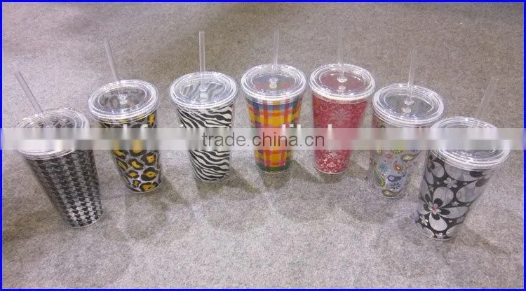 BPA free Acrylic double wall 16 oz tumblers with straw FDA standard PVC or paper insert mugs