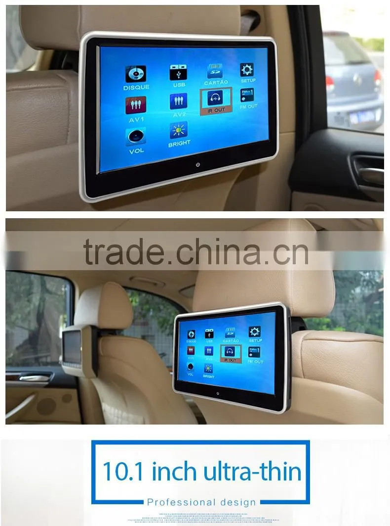 High Resolution 1024*600 quality 10.1 inch TFT HDMI player Touch screen car dvd headrest monitor