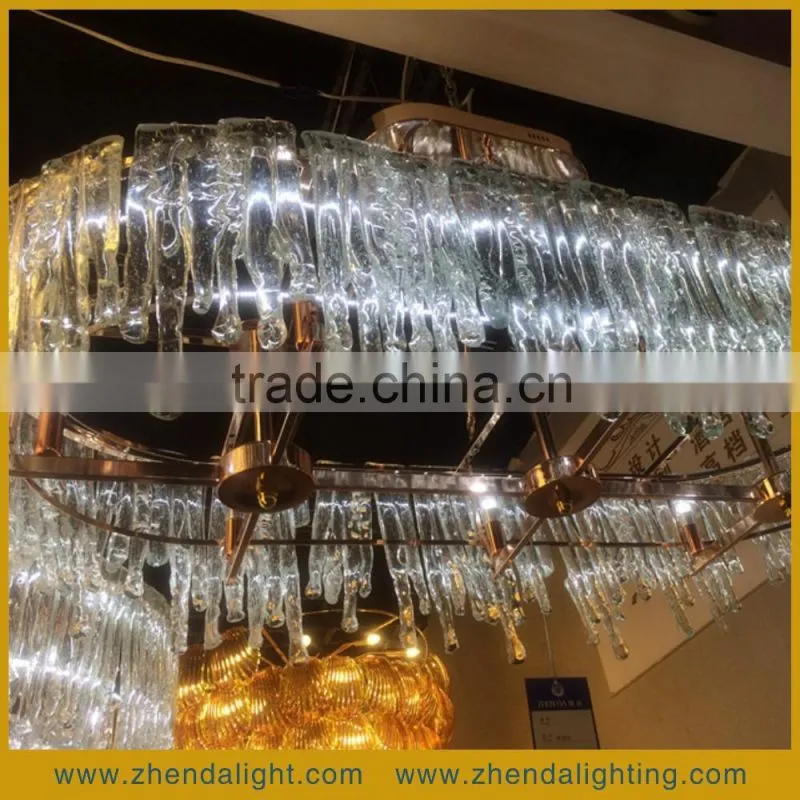 Brilliant Oval Shape Ice Flow Art Top Class Hand Blown Glass Pendent Chandelier