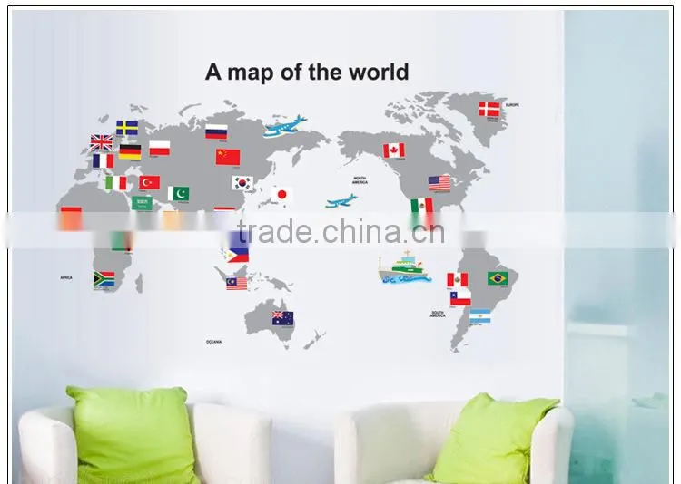 ALFOREVER Hot sale wallmap wall sticker for home decoration,pvc wallmap sticker