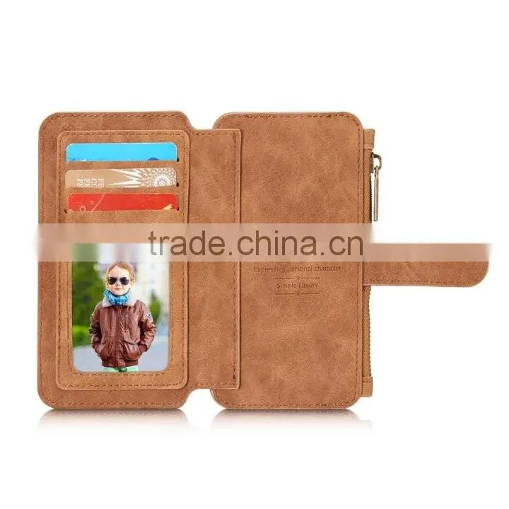 Caseme Card slot PU leather wallet case for S7 Zipper photo frame flip case for S7
