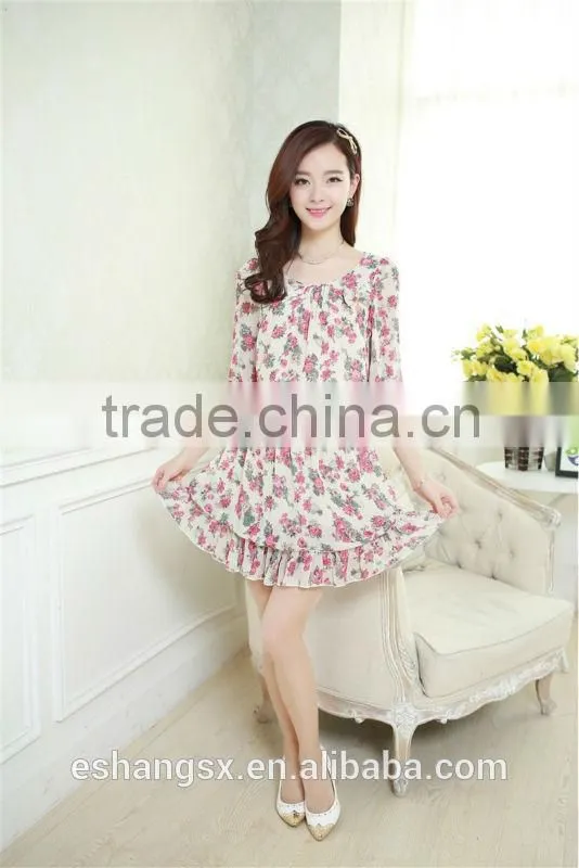 Ladies chiffon floral printed pretty princess dresses