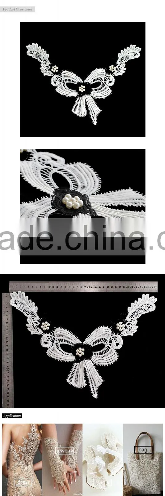 Elegant style embroidered lace collar with bowknot