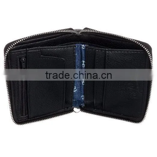 High Quality Mens Zip Around Faux Leather Bifold Pouch Wallet