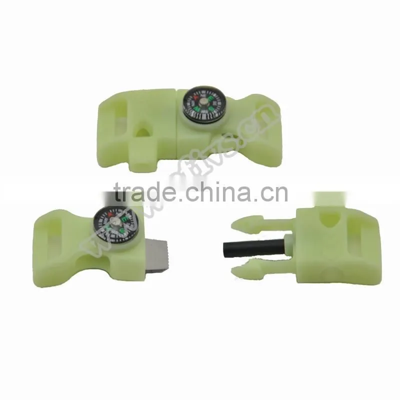 1/2"Fire starters whistle compass buckle for paracord bracelet the new for 2016