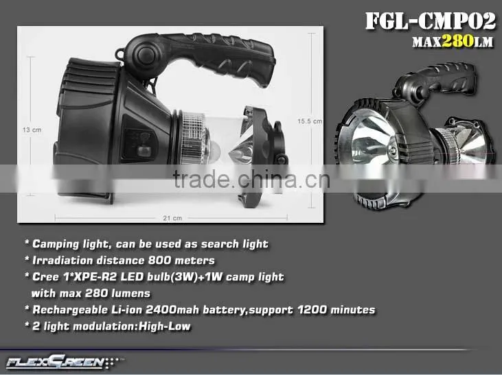 multifunction handhold Li-ion rechargeable R2 3W led camping light