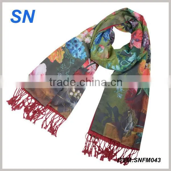 2014 fashion floral winter thick pashmina scarf for ladies