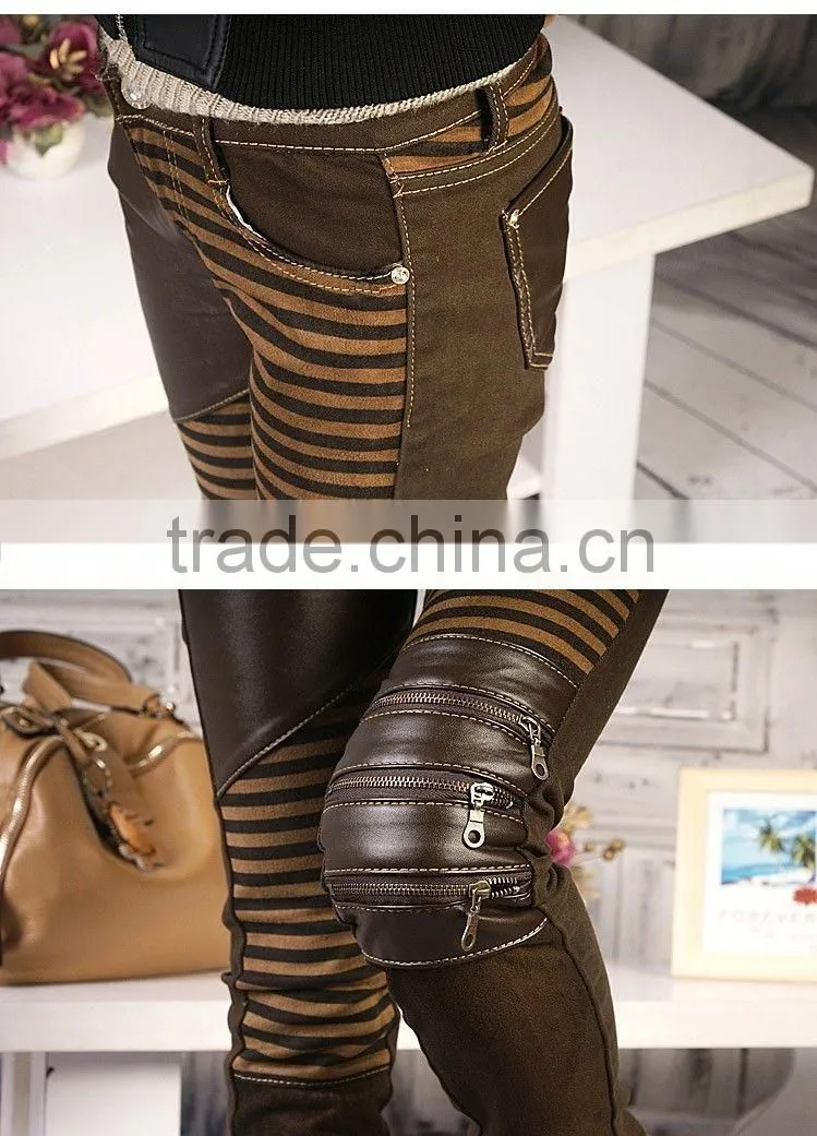 Sexy Women's Jeans Leather Detail Skinny Stretch Fashion Casual Pants Denim