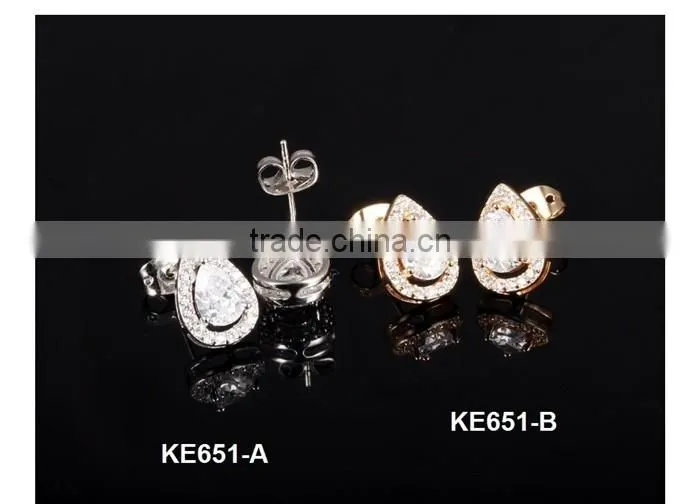 rhodium plated jewellery copper popular zircon micro pave earring