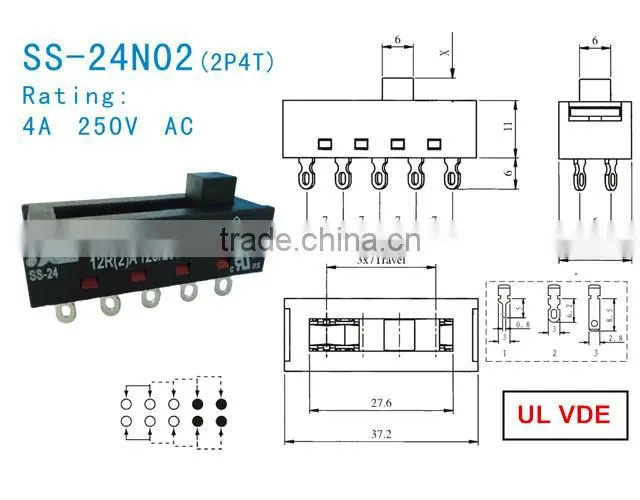 CALON SWITCH UL VDE approved 2P4T electronic Slide switch