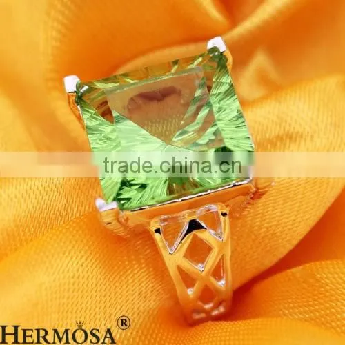 Top Quality Simple Design Green Topaz 925 Sterling Silver Gemstone Unisex Ring