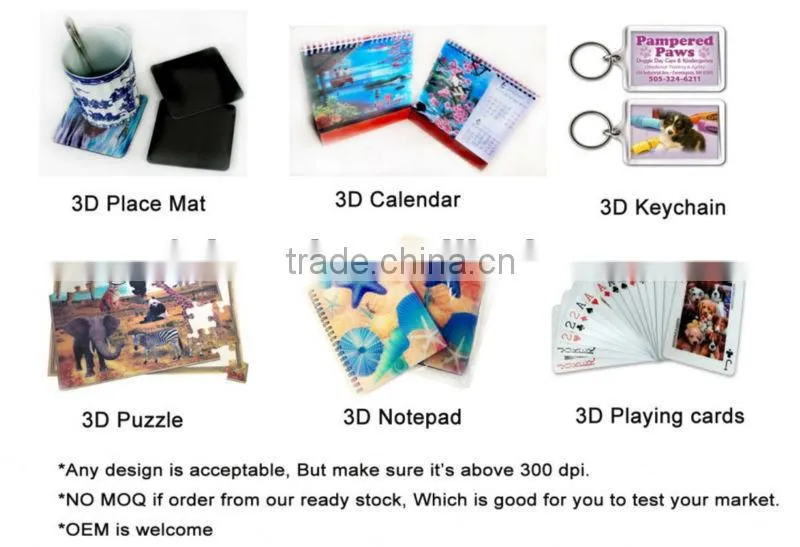Custom lenticular plastic 3D placemats PET 3D placemats