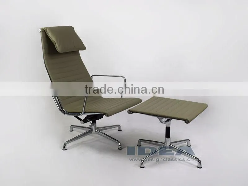 Replica Charles Aluminum Executive Easy Chair - Light Grey Genuine Leather