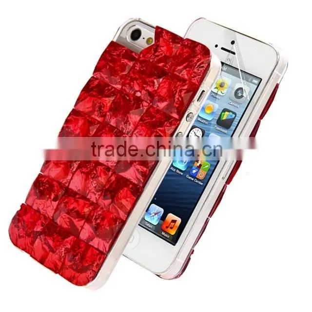 Set Screen Protector And Case For Iphone 5 , Hard Plastic Blue Bling Diamond 3D Crystal Case