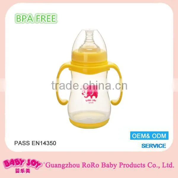 2016 new arrival and cheap double handle baby feeding bottle