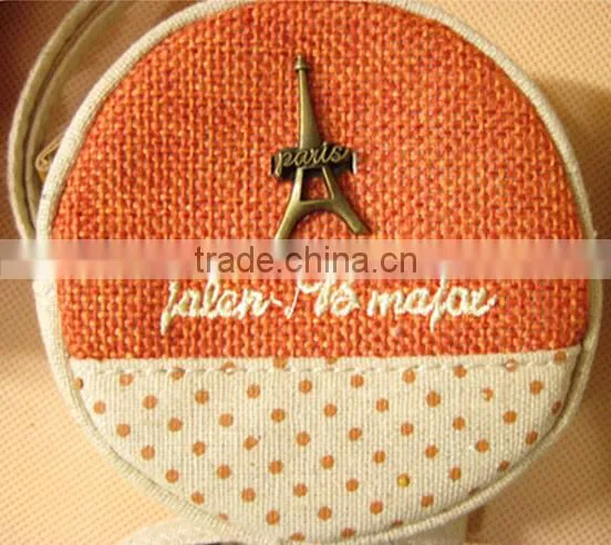 Promotional retrostyle round shape canvas coin purse made in china