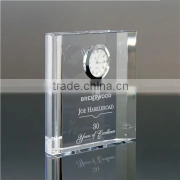 Rectangle building engraved crystal mini table business clock for office gift set desktop decoration gift