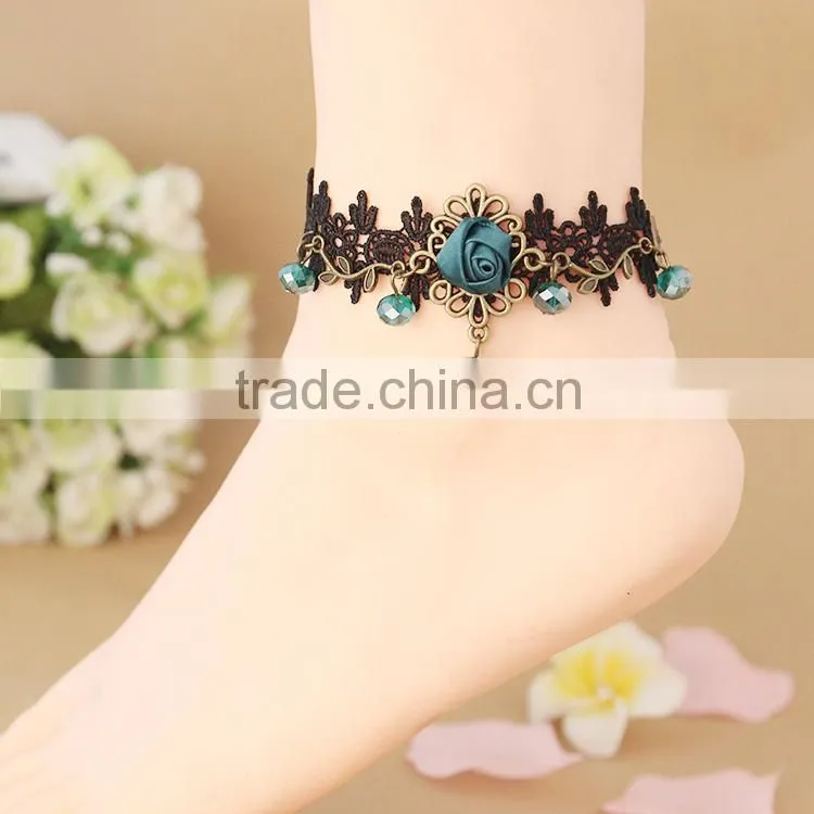 flower handmade gold shoe lace foot chain