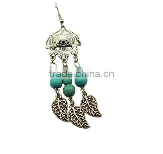 2016 Celebrity Design india Ethnic Style Leaf Tassels Pendant Turquoise Earrings