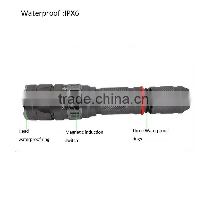 C89 Aluminum Alloy 500lumens high power Wateroroof Rechargeable Flashlight Diving Torch With 5 Lighting Modes