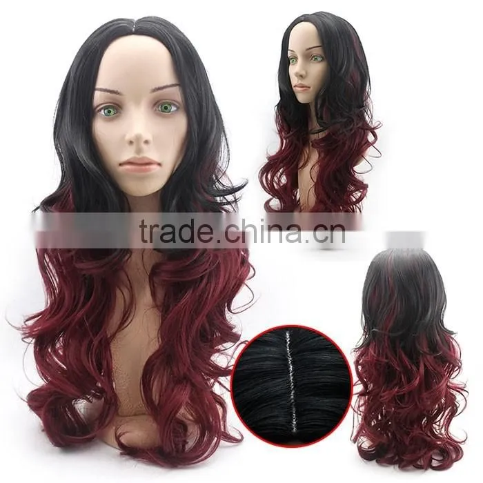 Long Wavy Hair Wigs Cheap Synthetic ombre two tone Cospaly Party Wigs