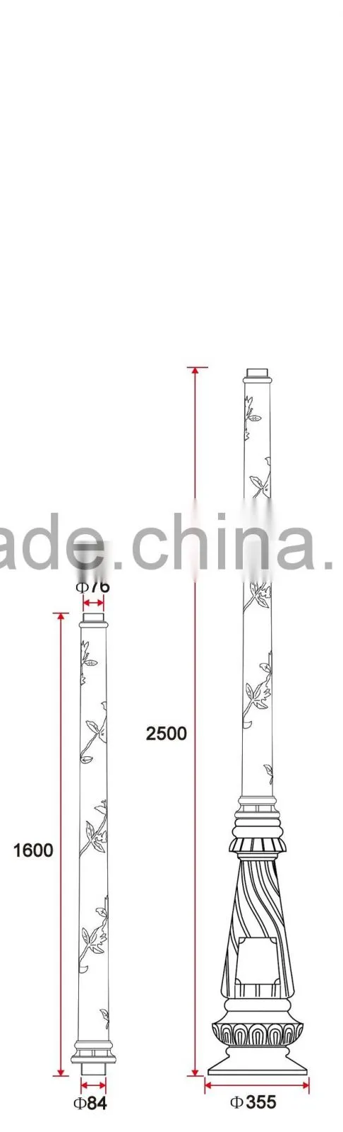 B003-1 Outdoor Square Light Decorative Aluminum Material Street Lamp Pole