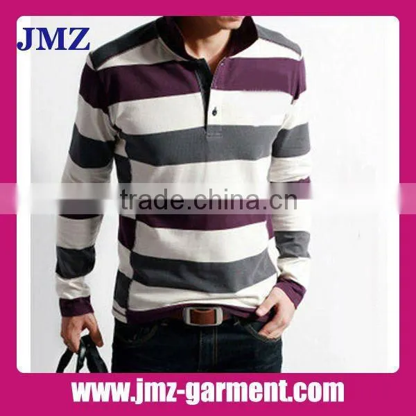 Long sleeve mens stripe polo shirts OEM