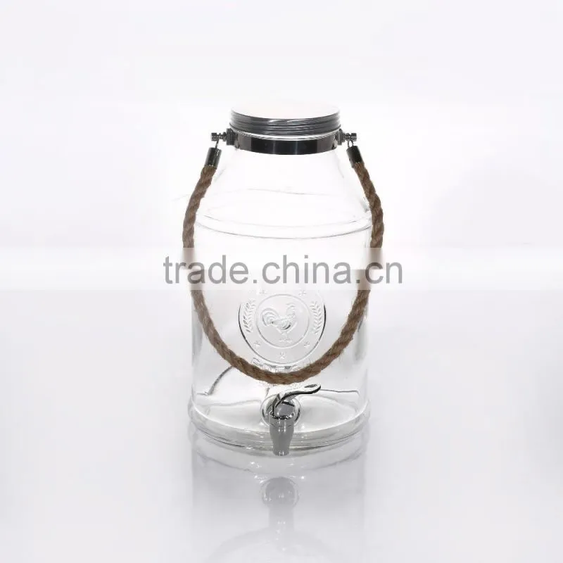 6.5L Cock Drink Dispenser Glass Beverage Dispenser With Rope