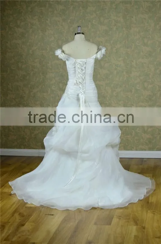 Sexy off-shoulder sweetheart handmade flower organza arab muslim wedding dress wedding gown