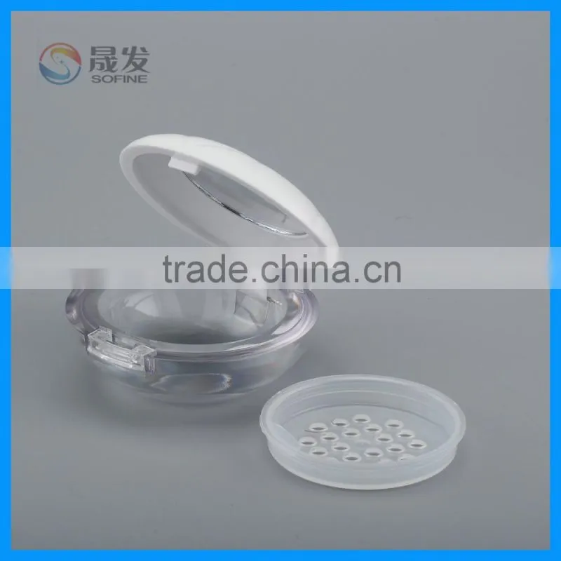 Plastic empty cosmetic perforated loose powder jar/container packaging with sifter