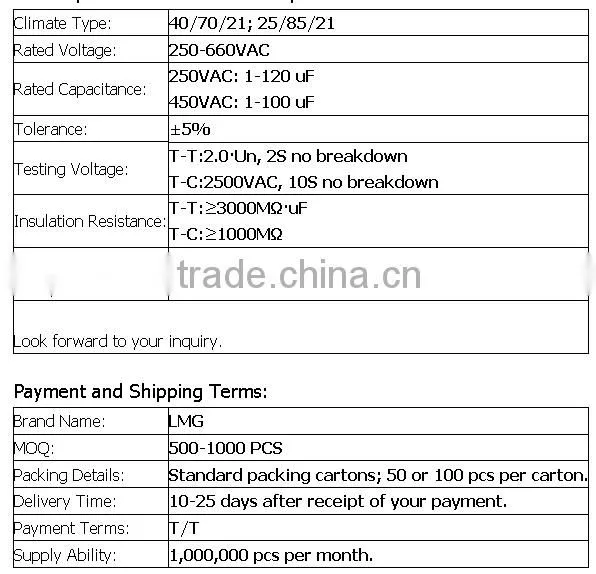 New products 250v ac motor capacitor