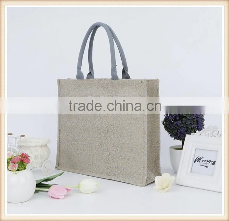 2015 new design jute shopping bag with lace cover