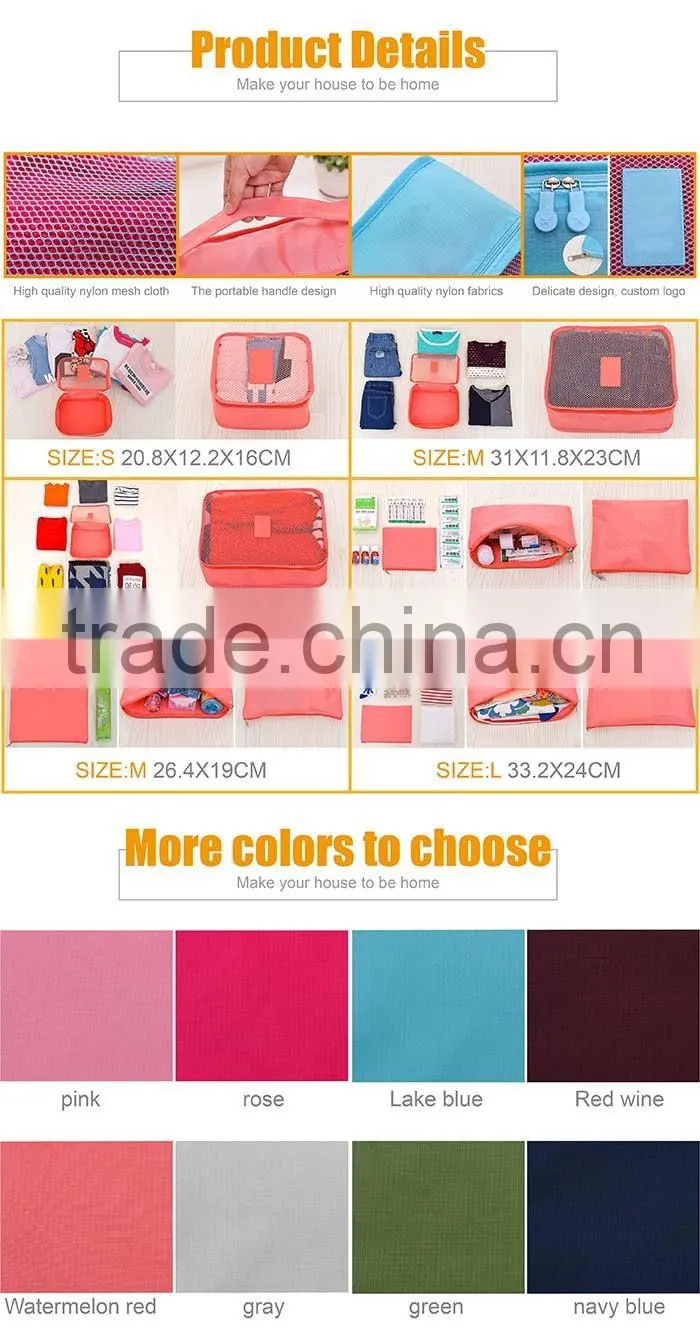 Breathable Polyster Zip Lock 6-PCS/Set Travel Packing Cubes for Luggage Organizer