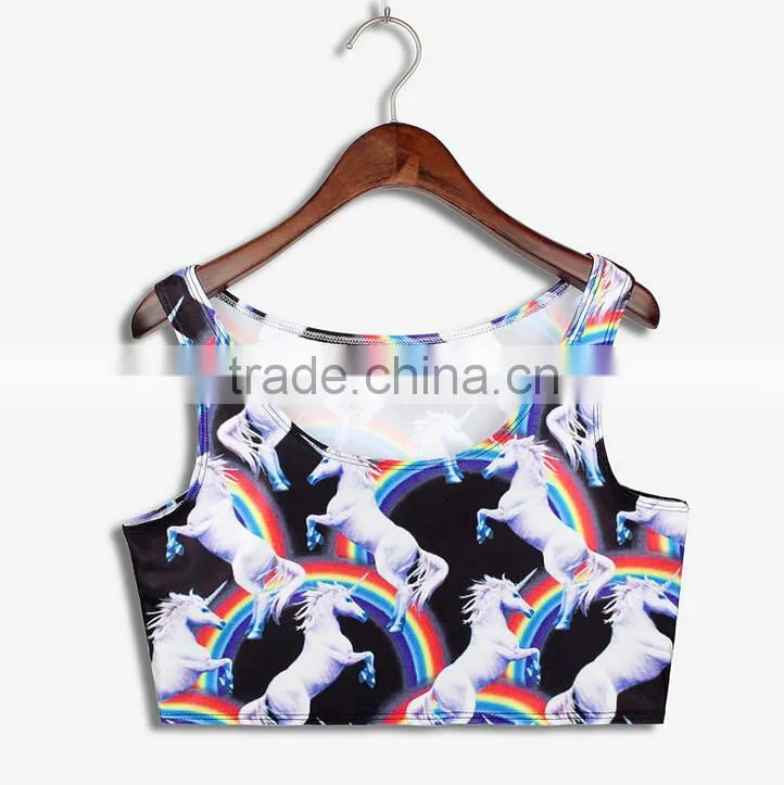 Latest Tops Designs Girls Sublimation Print Unicorn Tank Tops N7-6