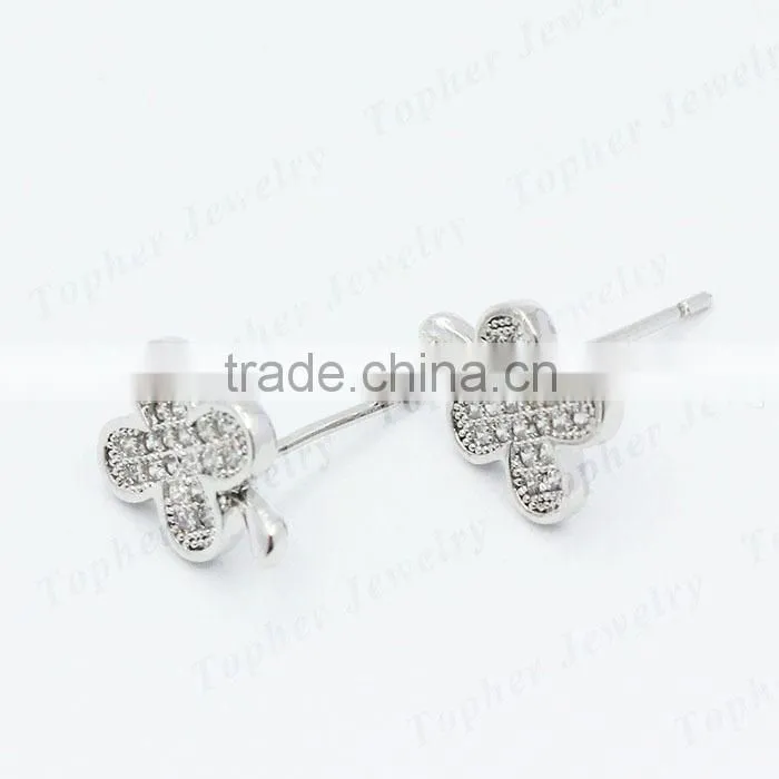 All kind of CZ available 925 sterling silver jewellery four leaf crystal stud earrings