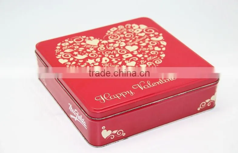 Wedding Gift Red Square Tin Box With Heart-Shaped Logo , Candy Tin Cans