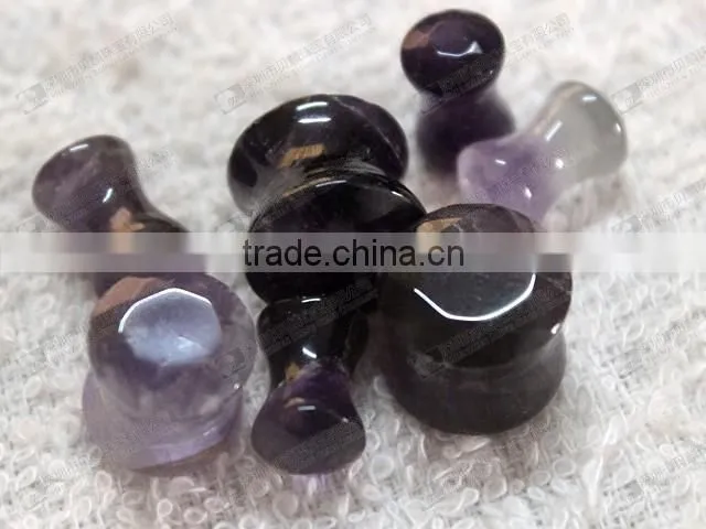 Natural amethyst double flare gemstone ear plugs,ear piercing plugs