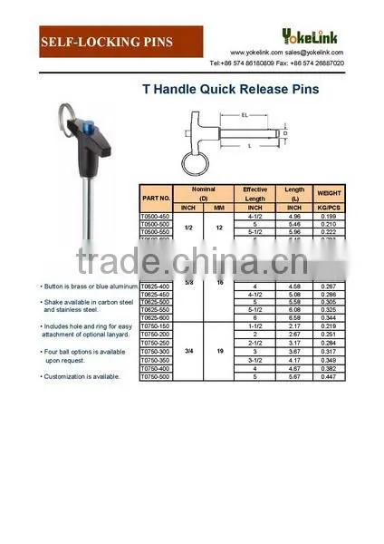 T type quick release pin with lanyard