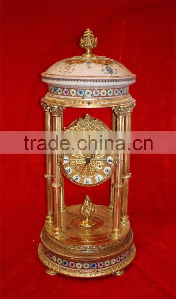 Ancient Arabic Style Hand Painting Creative Decoration Desk Clock, Copper Cast and Ceramic Crackle Table Clock