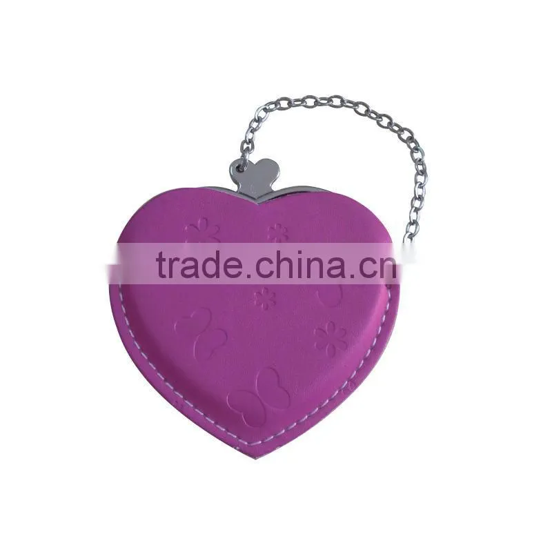 Hot Sublimation Sell Heart Hand Mirror with Leather Case